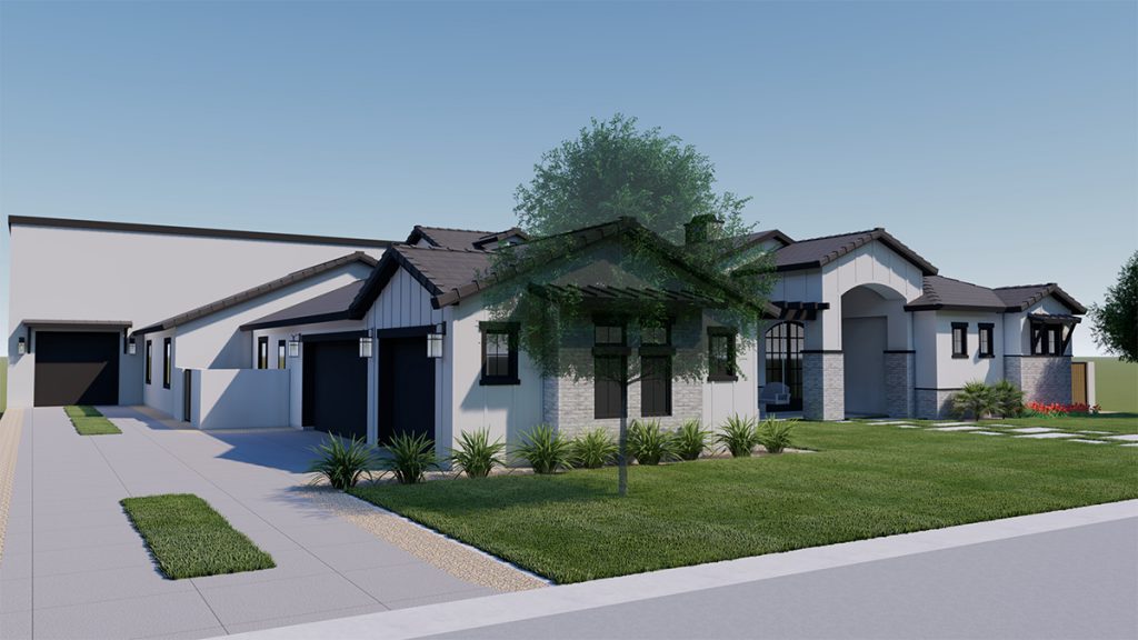3d render Residential Air Park Modern Farmhouse Arizona